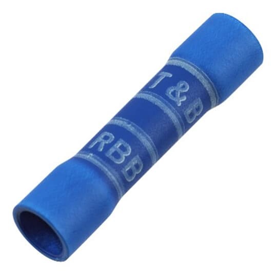 RBB217 Sta-Kon Vinyl Insulated Butt Splice Connector, 16 to 14 AWG Conductor, 1.13 in L, Copper, Blue