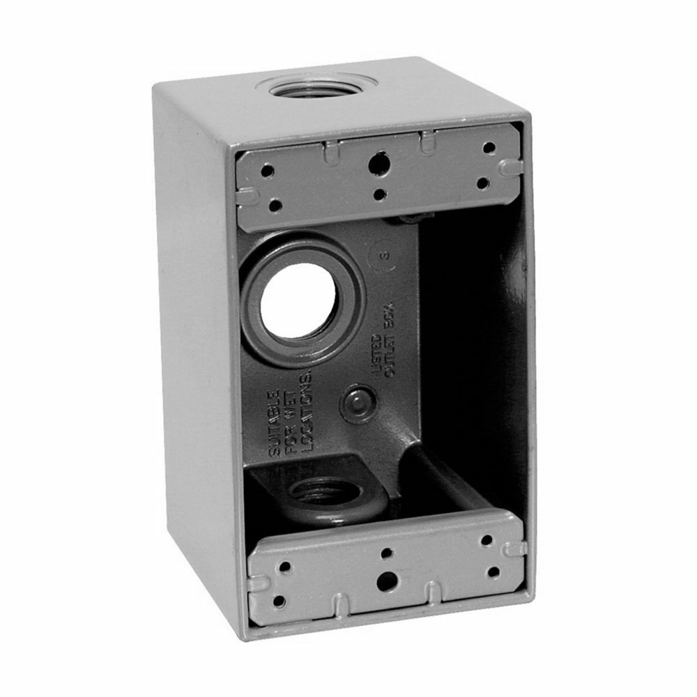 TP7078 Weatherproof Outlet Box, Die-Cast Aluminum, 24 cu-in Capacity, 1 Gangs, 3 Outlets, 3 Knockouts, 2-7/8 in W x 2-21/32 in D x 4-4/16 in H