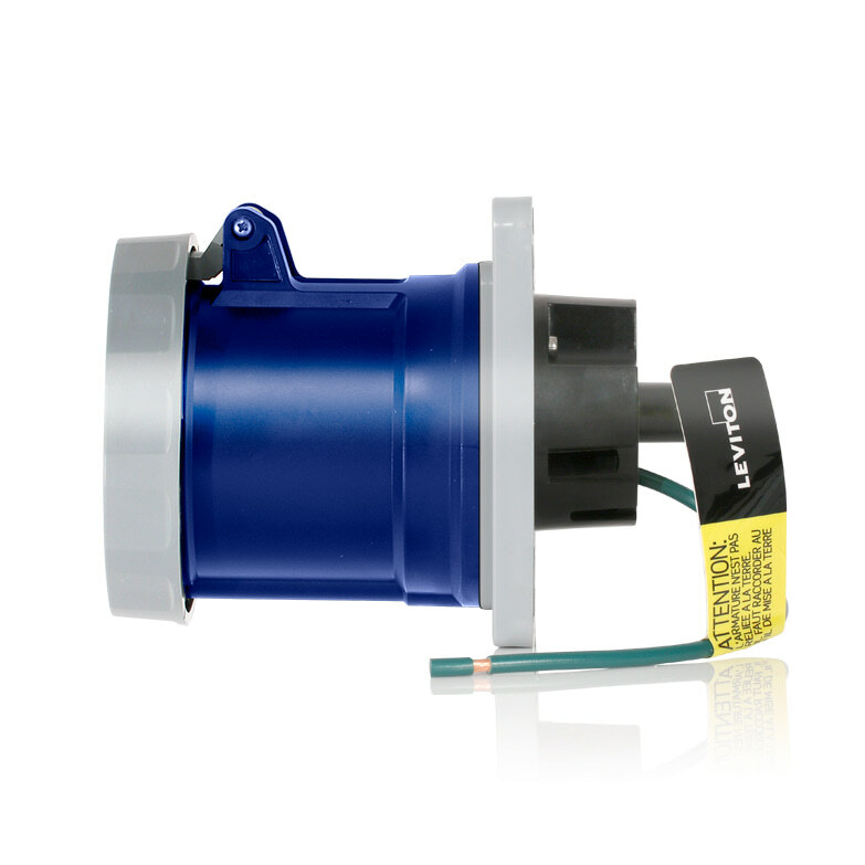 360R6WLEV LEV Series 6-Clock Position Watertight Pin and Sleeve Receptacle, 250 V AC, 60 A, 2 Poles, 3 Wires, Blue