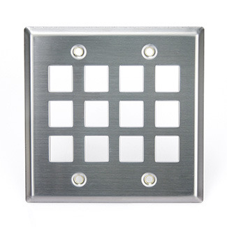 43080-S12 QuickPort Standard Size Wallplate, 2 Gangs, 4-1/2 in W, 302 Stainless Steel, Surface Mount