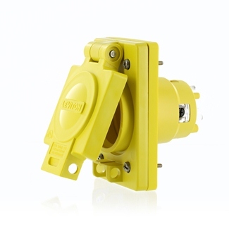 99W48-S Wetguard Grounding Locking Single Outlet, 250 V AC, 30 A, 2 Poles, 3 Wires, Yellow