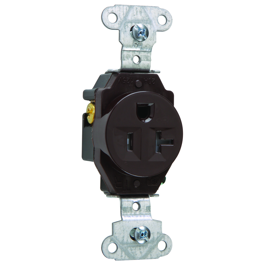 TR5351 20 Amp 125V Construction Spec-Grade Single Receptacle, Back and Side Wire, Brown