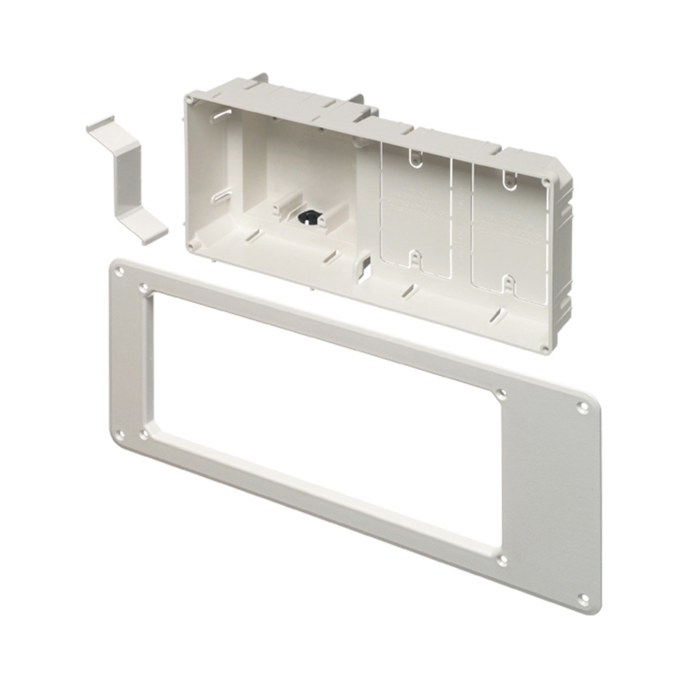 TVB613 Non-Metallic Recessed Box With Trim Plate, Plastic, 26 cu-in Capacity, 4 Gangs, 7 in L x 17 in W x 3.88 in H