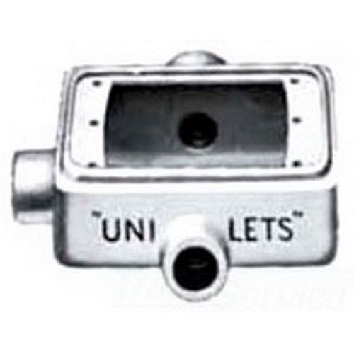 FST-1-50 Unilets Type FST Heavy Duty Shallow Device Box With Internal Ground Screw, Malleable Iron, 25 cu-in Capacity, 1 Gangs, 3 Outlets, 3 Knockouts, 4.56 in H x 2.81 in W x 2 in D