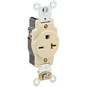 5461 Heavy Duty Single Straight Blade Receptacle, 250 V AC, 20 A, 2 Poles, 3 Wires, Brown