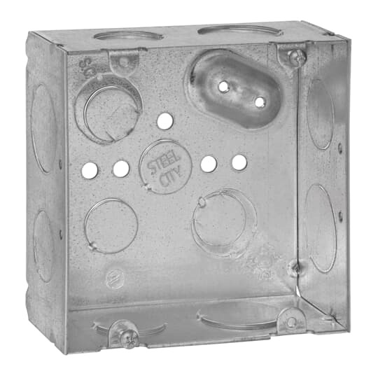 72171-3/4-1 Steel City Outlet Box, Steel, 42 cu-in Capacity, (1) Outlets, (16) Knockouts, 4-11/16 in H x 4-11/16 in W x 2-1/8 in D