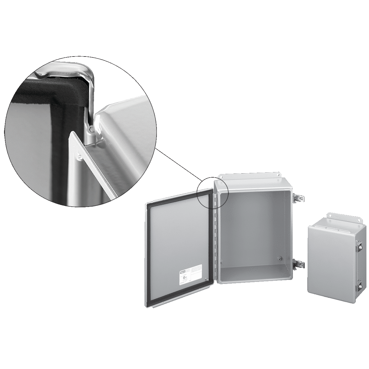 A806CHFTC Junction Box With Flange Trough Collar, 8 in H x 6 in W x 4.54 in D, Continuous Hinged Cover, NEMA 12/IP65 NEMA Rating, Steel