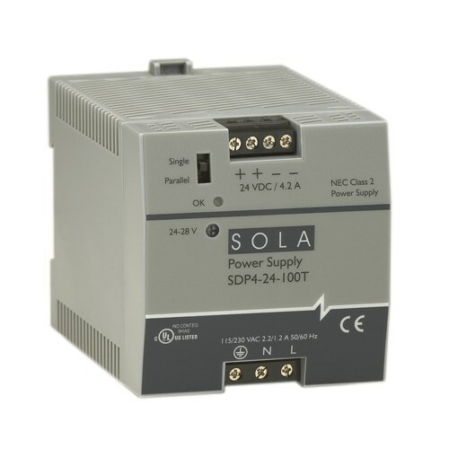 SDP4-24-100LT Low Power DC Power Supply, 85 to 132/176 to 264 VAC/210 to 375 VDC Input, 24 to 28 V DC Output, 100 W Power Rating, 3.8 A, DIN Rail Mount