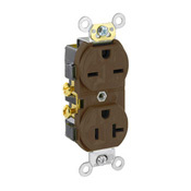 5842 1-Phase Duplex Dual Voltage Self-Grounding Straight Blade Receptacle, 125/250 V AC, 20 A, 2 Poles, 3 Wires, Brown