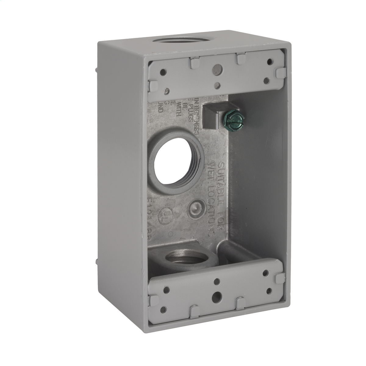 5324-0 Weatherproof Outlet Box With Lugs, Die Cast Aluminum, 18.3 cu-in, 1 Gang, 3 Outlets, 4-1/2 in H x 2-3/4 in W x 2 in D