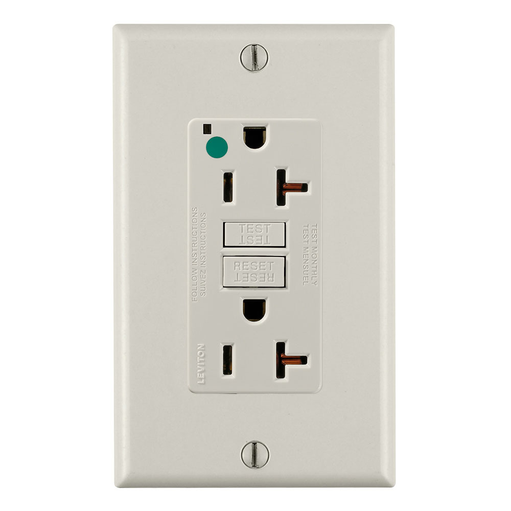 GFNT2-HGT SmartlockPro Slim Duplex Feed Through Non-Tamper Resistant Self-Test GFCI Receptacle, 125 V AC, 20 A, 2 Poles, 3 Wires, Light Almond