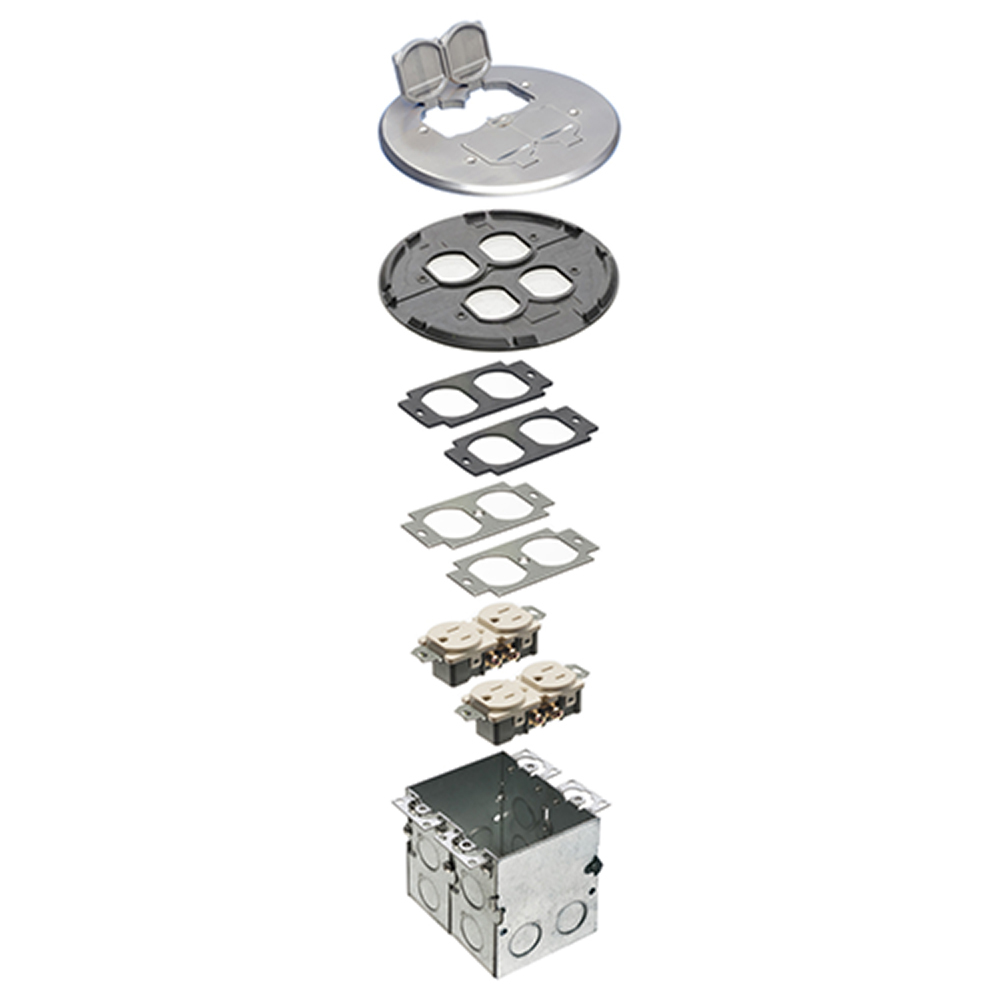 FLB6240NL Combination Floor Box Kit, Plastic/Steel, 2 Gangs