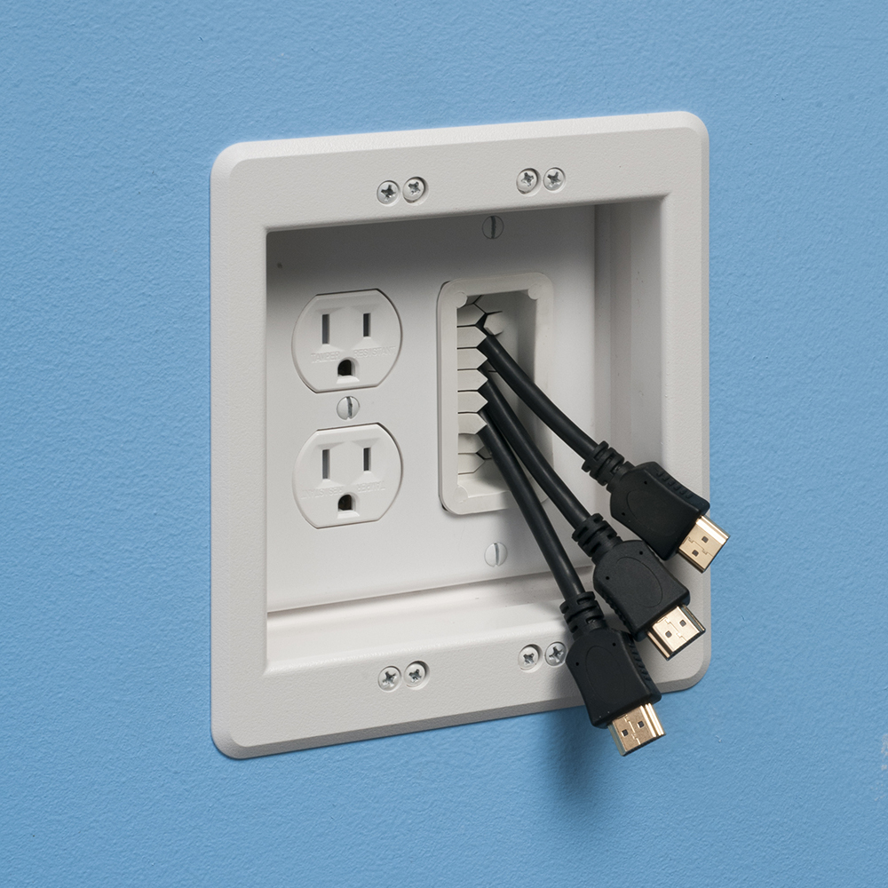 TVBU505 Power Low Voltage Recessed Combination Box, Plastic, 18 cu-in Capacity, 2 Gangs, 6.254 in W x 3.75 in D x 6.942 in H