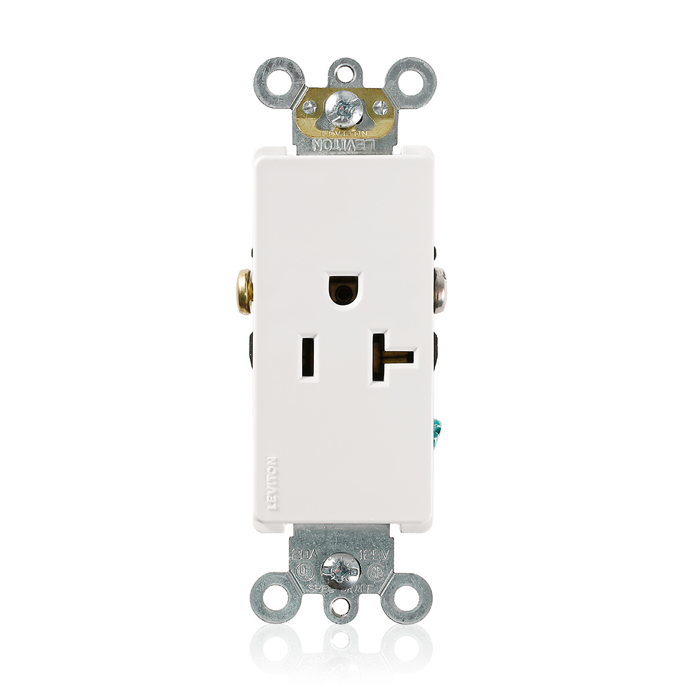 16341-W 1-Phase Heavy Duty Self-Grounding Single Straight Blade Receptacle, 125 V AC, 20 A, 2 Poles, 3 Wires, White