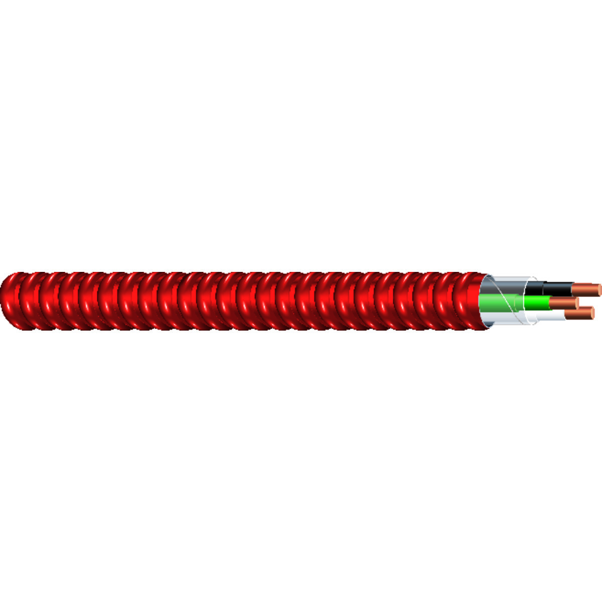 Red Alert Fire Alarm Control Cable, MC/FPLP, 16 AWG, 2 Conductors, Solid, Aluminum Armor, 250 Foot Coil