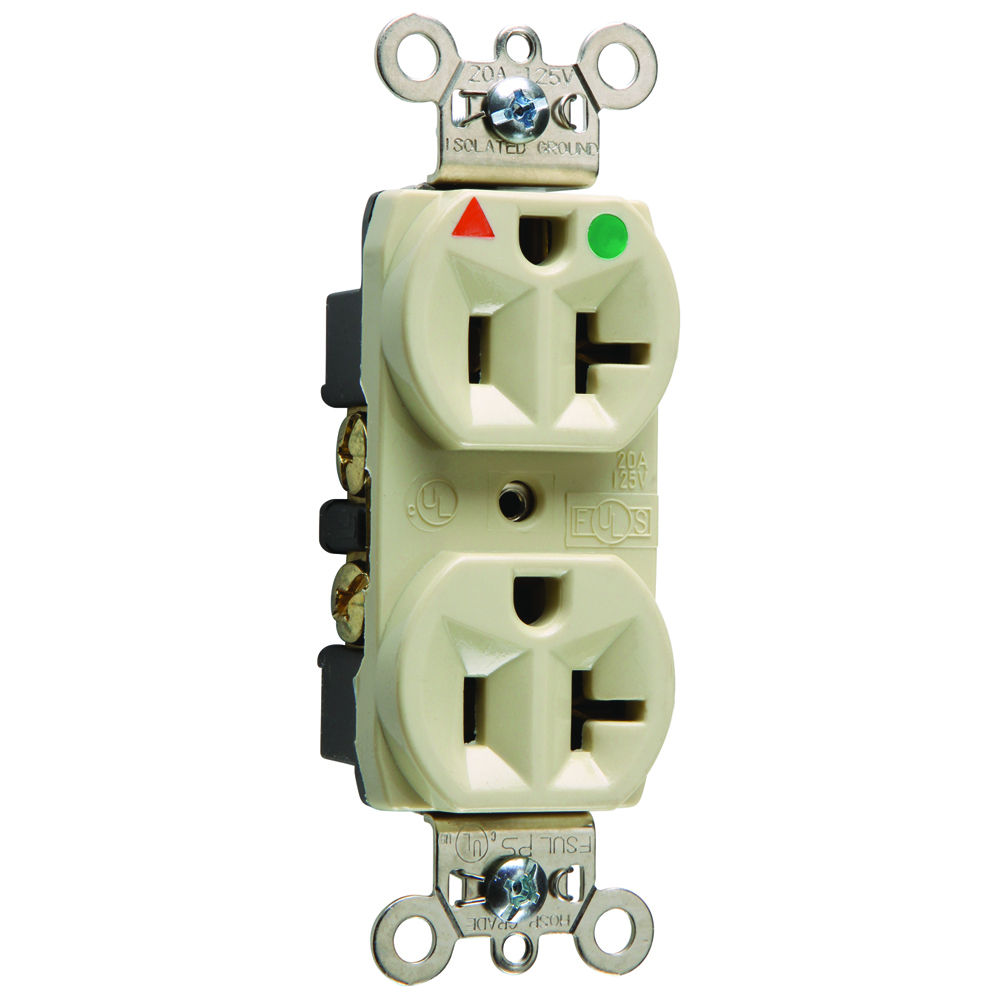 IG8300I 20 Amp 125V Heavy Duty Hospital-Grade Isolated Ground Duplex Receptacle, Back and Side Wire, Ivory