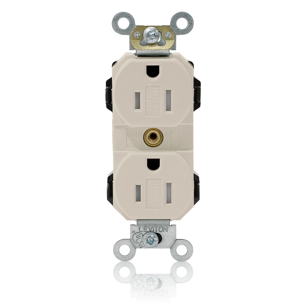 MT562-ST Lev-Lok 1-Phase Duplex Heavy Duty Tamper Resistant Straight Blade Receptacle, 125 V AC, 15 A, 2 Poles, 3 Wires, Light Almond