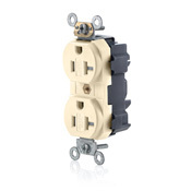 MT563-SI Lev-Lok 1-Phase Duplex Heavy Duty Self-Grounding Tamper Resistant Straight Blade Receptacle, 125 V AC, 20 A, 2 Poles, 3 Wires, Ivory