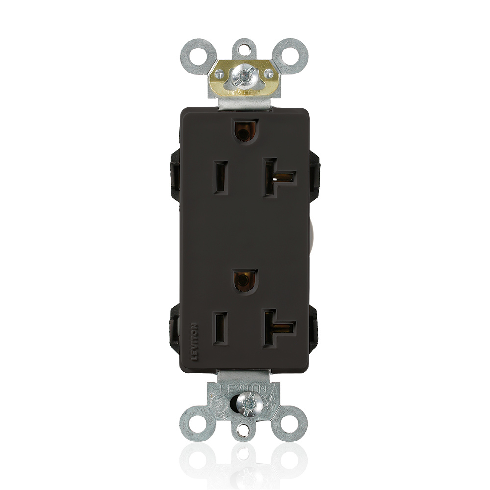 M1636-E Decora Plus Lev-Lok 1-Phase Duplex Heavy Duty Straight Blade Receptacle, 125 V AC, 20 A, 2 Poles, 3 Wires, Black