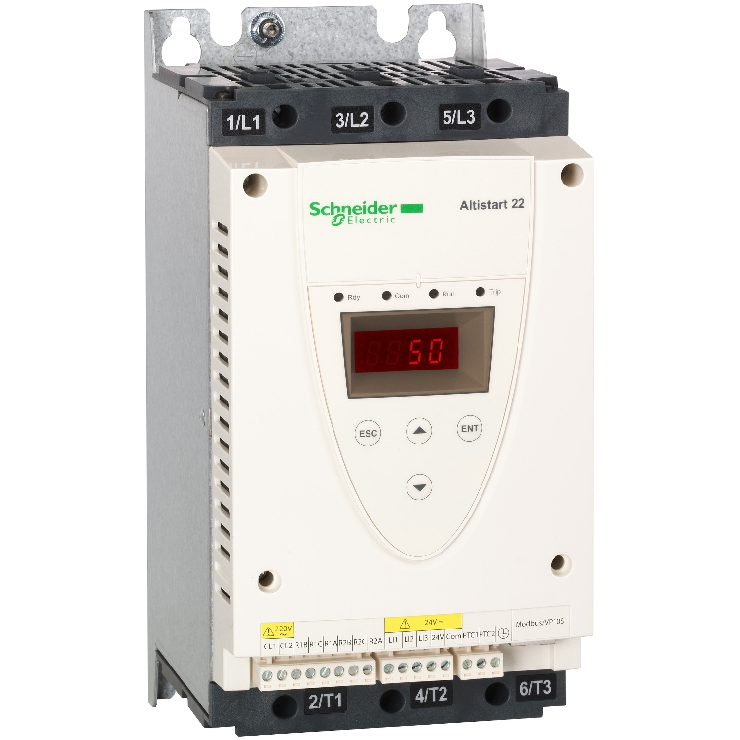 ATS22D47S6U Altistart 22 Internal Bypass Soft Starter With Heat Sink, 110 VAC V Coil, 3 Poles, IP20 Enclosure