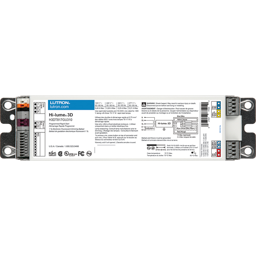 H3DT817GU310 Hi-Lume 3D 3-Wire G-Type Case Architectural Style Universal Dimming Ballast, T8 Lamp, 17 W Lamp, 120/240/277 VAC, Programmed/Rapid, 1 Ballast Factor