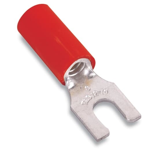 RA18-6FL Sta-Kon RA Series Insulated Fork Terminal, 22 to 16 AWG Conductor, 0.86 in L, Brazed Seam/Serrated Barrel, Copper, Red