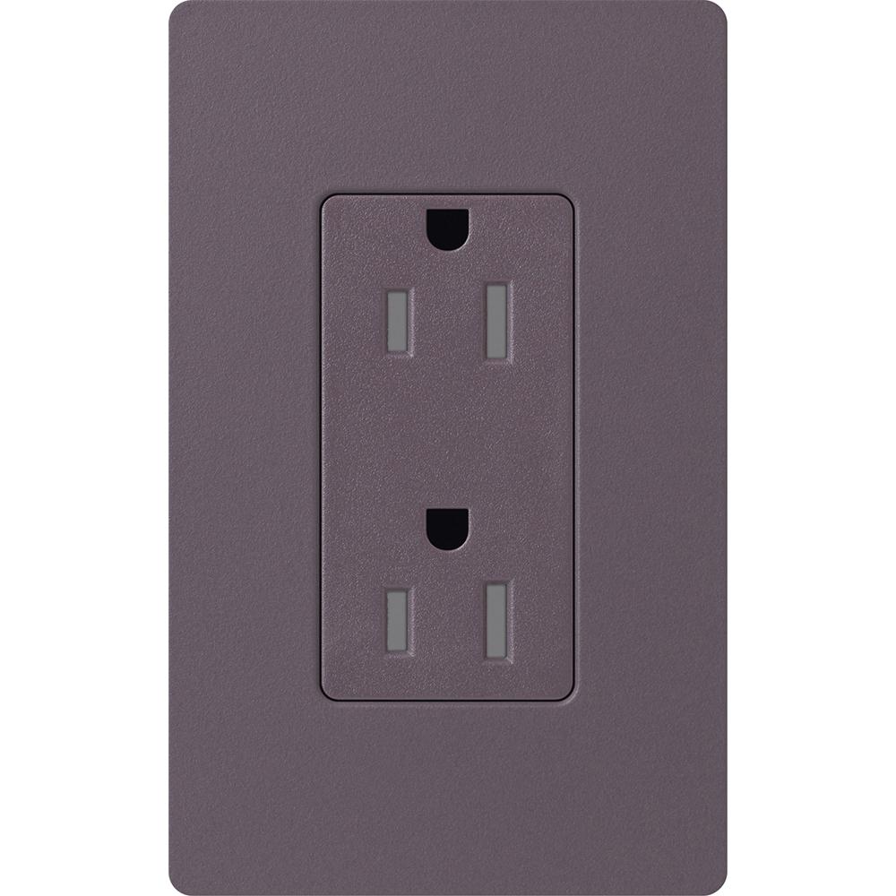 SCRS-15-TR-PL Satin Colors Dimming Designer Style Grounding Self-Testing Tamper-Resistant Duplex Receptacle, 125 VAC, 15 A, 2 Poles, 3 Wires, Plum