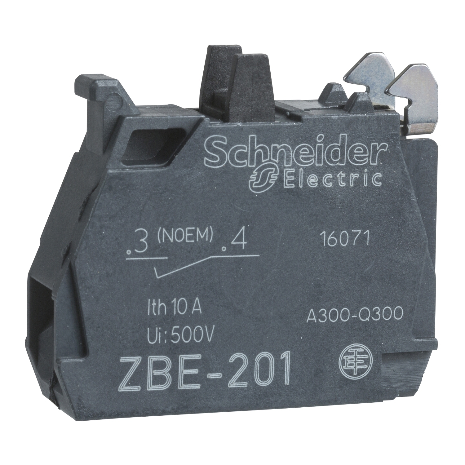 ZBE201 Harmony Electrical Component Pushbutton Contact Block, 22 mm, 1NO Contact, 10 A at 600 V AC Contact, Silver Alloy Contact