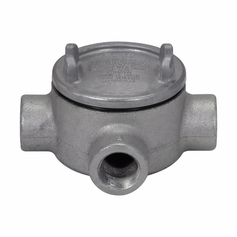 GUAT59 Condulet Type T Conduit Outlet Box With Cover, 1-1/2 in, 5 in Cover Opening, 77.8 cu-in Capacity, Aluminum Acrylic Painted/Electro-Galvanized