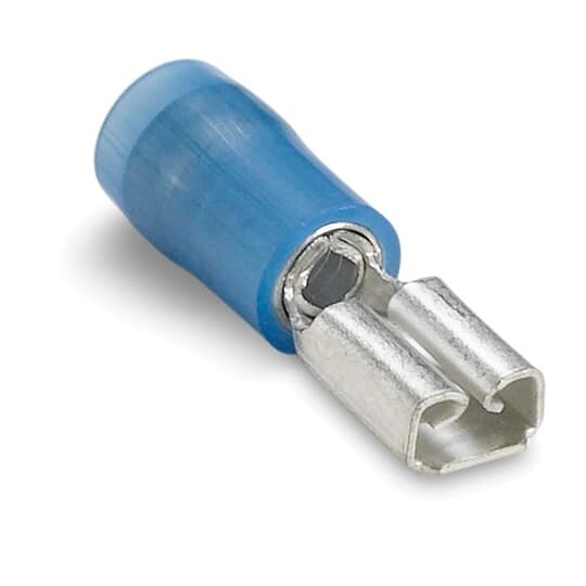 RBD14-183 Sta-Kon 187 Female Disconnect, 16 to 14 AWG Conductor, 0.187 in W x 0.032 in THK Tab, Internal Serration Long Barrel, Brass, Blue, Insulated