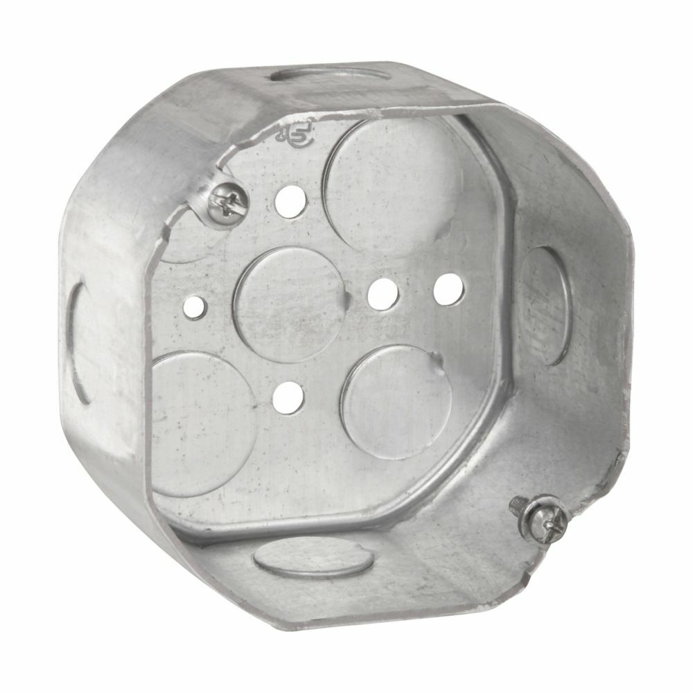 TP288 Thepitt Drawn Octagon Outlet Box, Steel, 21.5 cu-in Capacity, 5 Knockouts, 4 in W x 1-1/8 in D x 4 in H