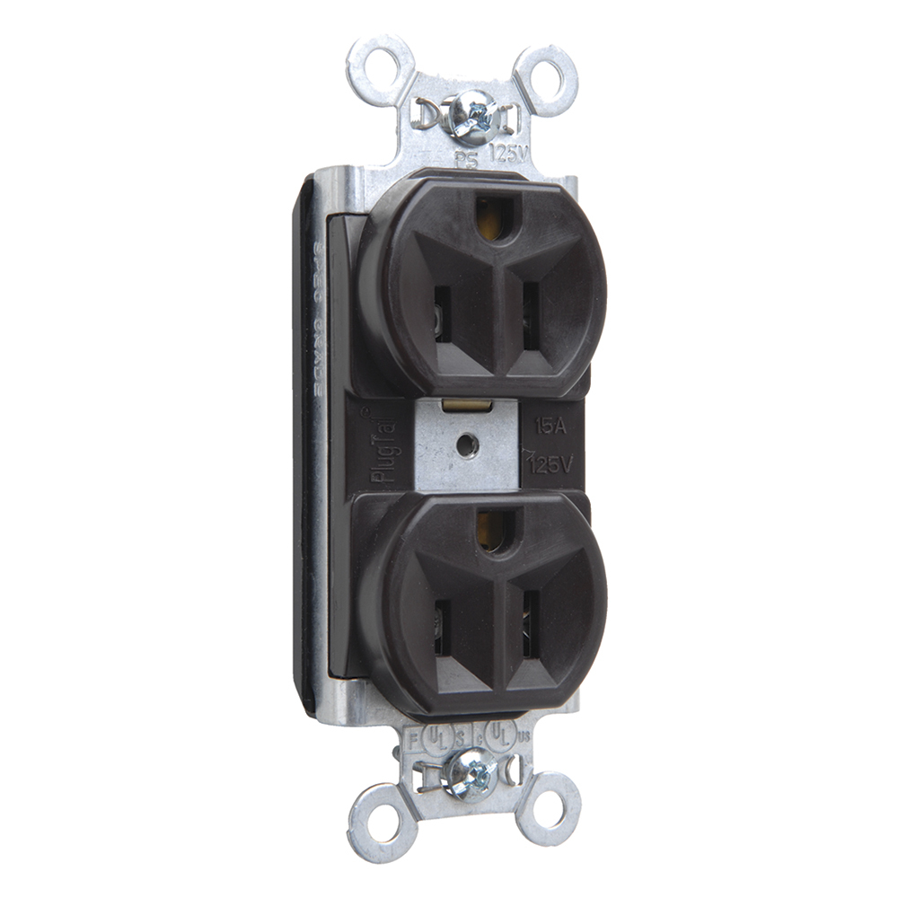PT5262 PlugTail 15 Amp 125V Spec-Grade Duplex Receptacle, Brown