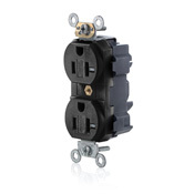 MT563-SE Lev-Lok 1-Phase Duplex Heavy Duty Self-Grounding Tamper Resistant Straight Blade Receptacle, 125 V AC, 20 A, 2 Poles, 3 Wires, Black
