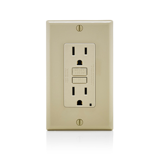 GFNT1-FI SmartlockPro Slim Feed Through Monochromatic Self-Test Slim GFCI Receptacle, 120 V AC, 15 A, 2 Poles, 3 Wires, Ivory
