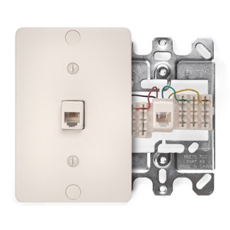 40253-T 110-Style Quick Connect Telephone Wall Phone Jack With Metal Base, 1 Gangs, 3 in W, Plastic, Box Mount