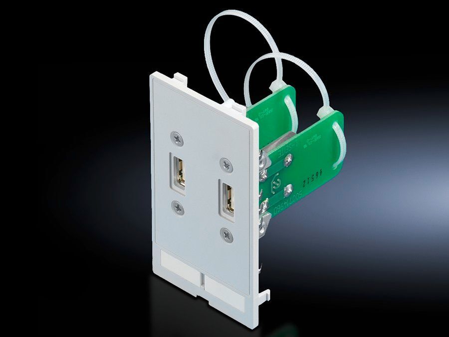 2482540 Modular Interface Cover With (2) USB A Jack/Jack Interface Insert, For Use With TS8 Series Enclosure, IP65, Die Cast Zinc/Polycarbonate, Graphite Gray/Sulfur Yellow