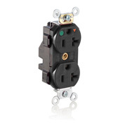 M8300-IGE Lev-Lok 1-Phase Duplex Heavy Duty Isolated Grounding Straight Blade Receptacle, 125 V AC, 20 A, 2 Poles, 3 Wires, Black