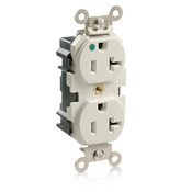MT830-T Lev-Lok 1-Phase Duplex Heavy Duty Self-Grounding Tamper Resistant Straight Blade Receptacle, 125 V AC, 20 A, 2 Poles, 3 Wires, Light Almond