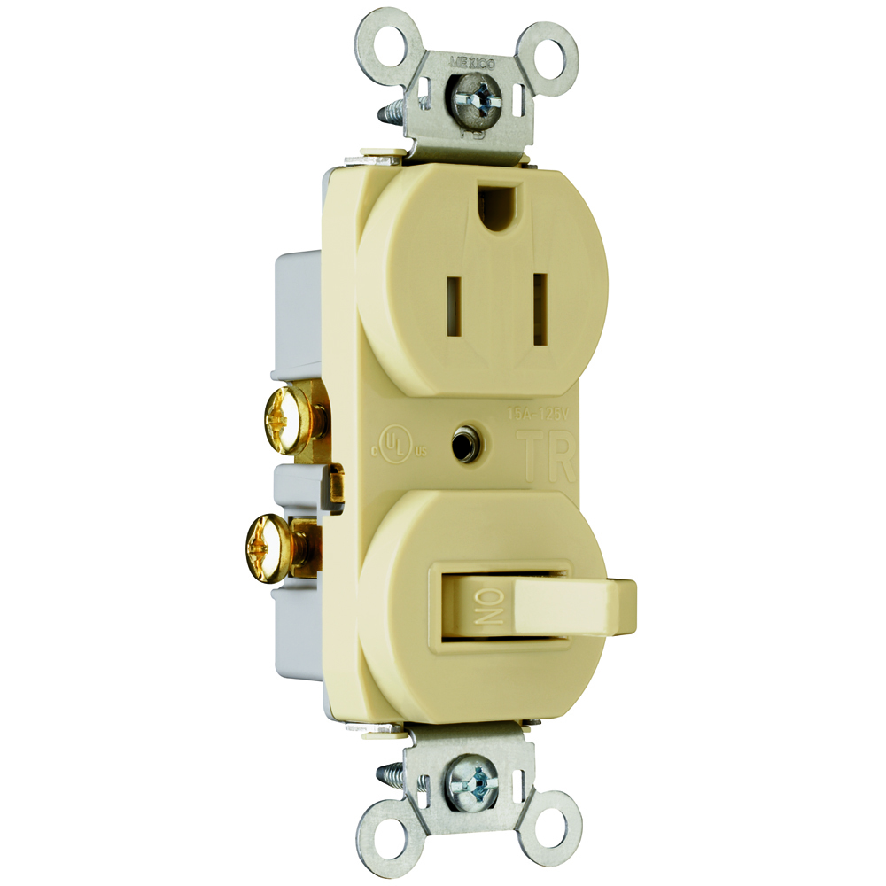 691TRI 15 Amp 120V/125V Combination Single-Pole Toggle Switch and Single Receptacle, Ivory