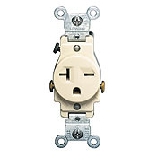5821-T Heavy Duty Grounding Narrow Body Straight Blade Receptacle, 250 V AC, 20 A, 2 Poles, 3 Wires, Light Almond