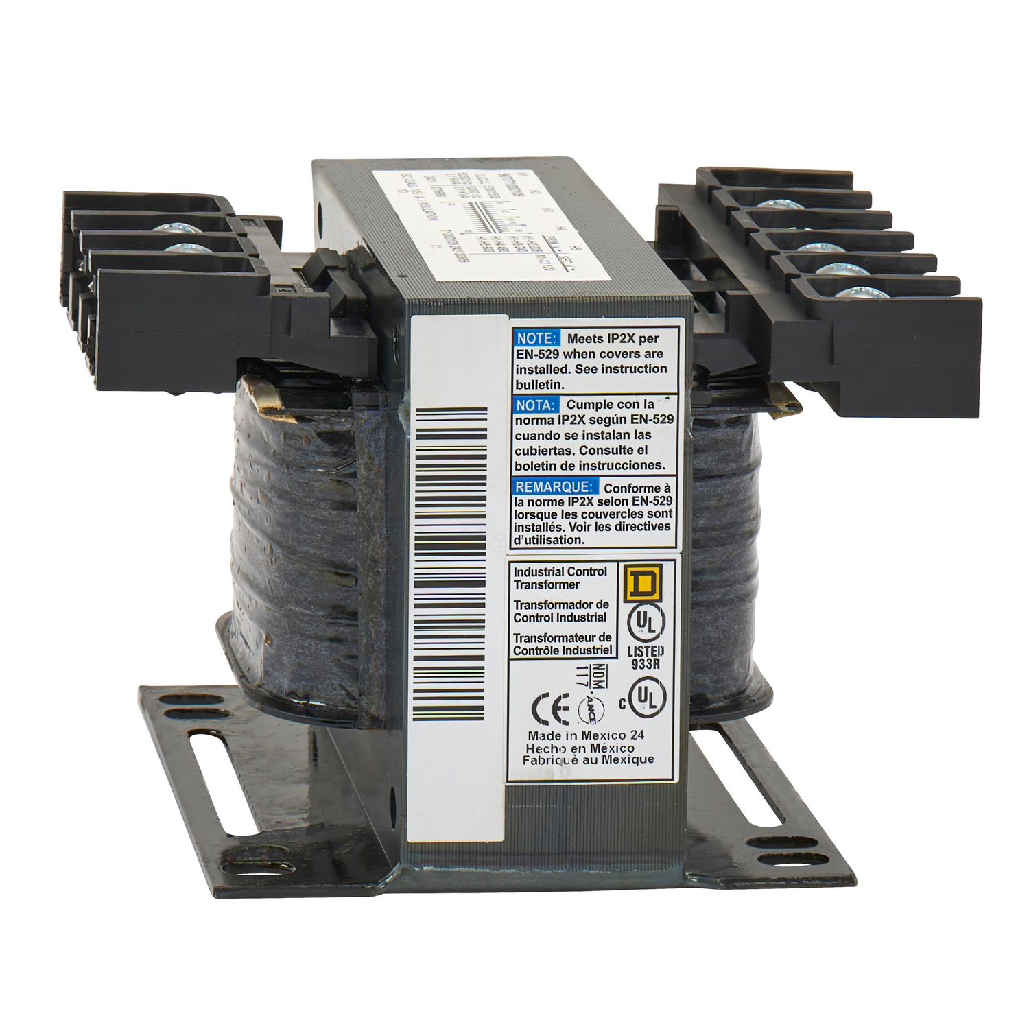 9070T100D109 Type T Control Transformer, 208/240/277/380/480 V AC Primary, 24 VAC Secondary, 100 VA Power Rating, 50/60 Hz, 1 Phase