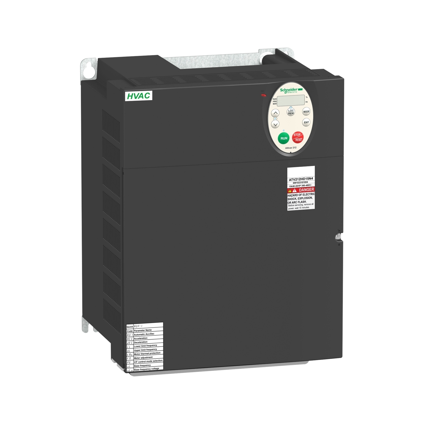 ATV212HD18N4 Altivar 3-Phase AC Variable Speed Drive With Heat Sink, 400 to 480 V AC, 37 A, 25 hp, 9.65 in W x 7.48 in D