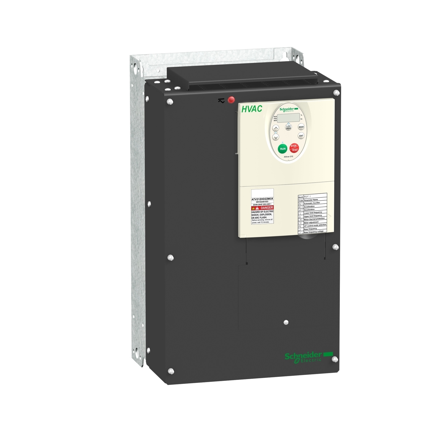 ATV212HD22N4 Altivar 3-Phase AC Variable Speed Drive With Heat Sink, 400 to 480 V AC, 33.1/41.6 A, 30 hp, 9.45 in W x 8.43 in D