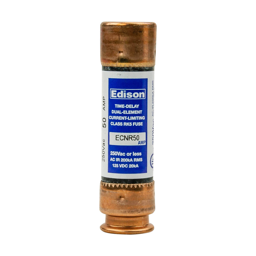 ECNR50 Bullet Current Limiting Time Delay Fuse, 50 A, 250 V AC/125 V DC, 200 kAIC Interrupt, RK5 Class, Cylindrical Body
