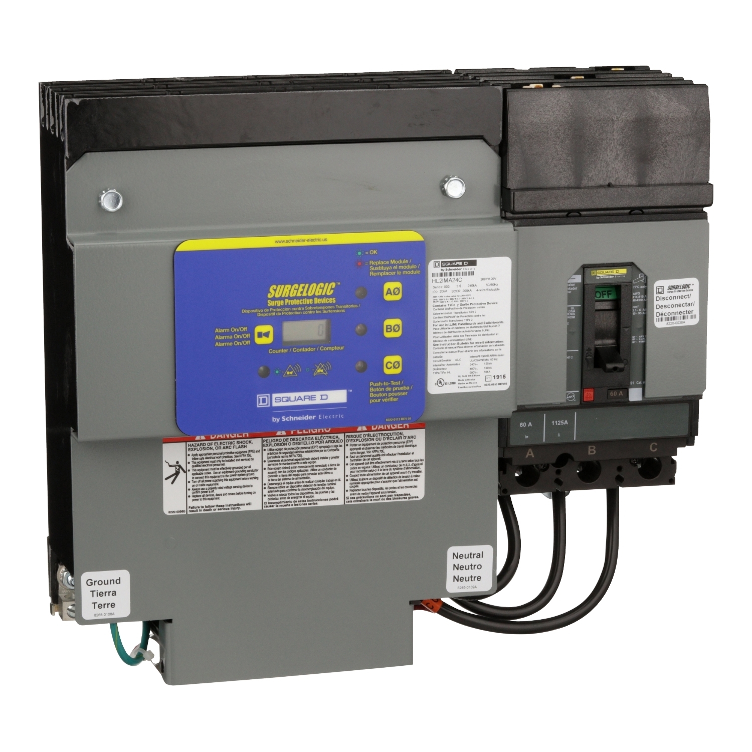 HL2IMA24C Surgelogic IMA Series HL/Retrofit Surge Protective Device, 208Y/120 V AC, 3 Poles, 200 kA SCCR, 3 Phase