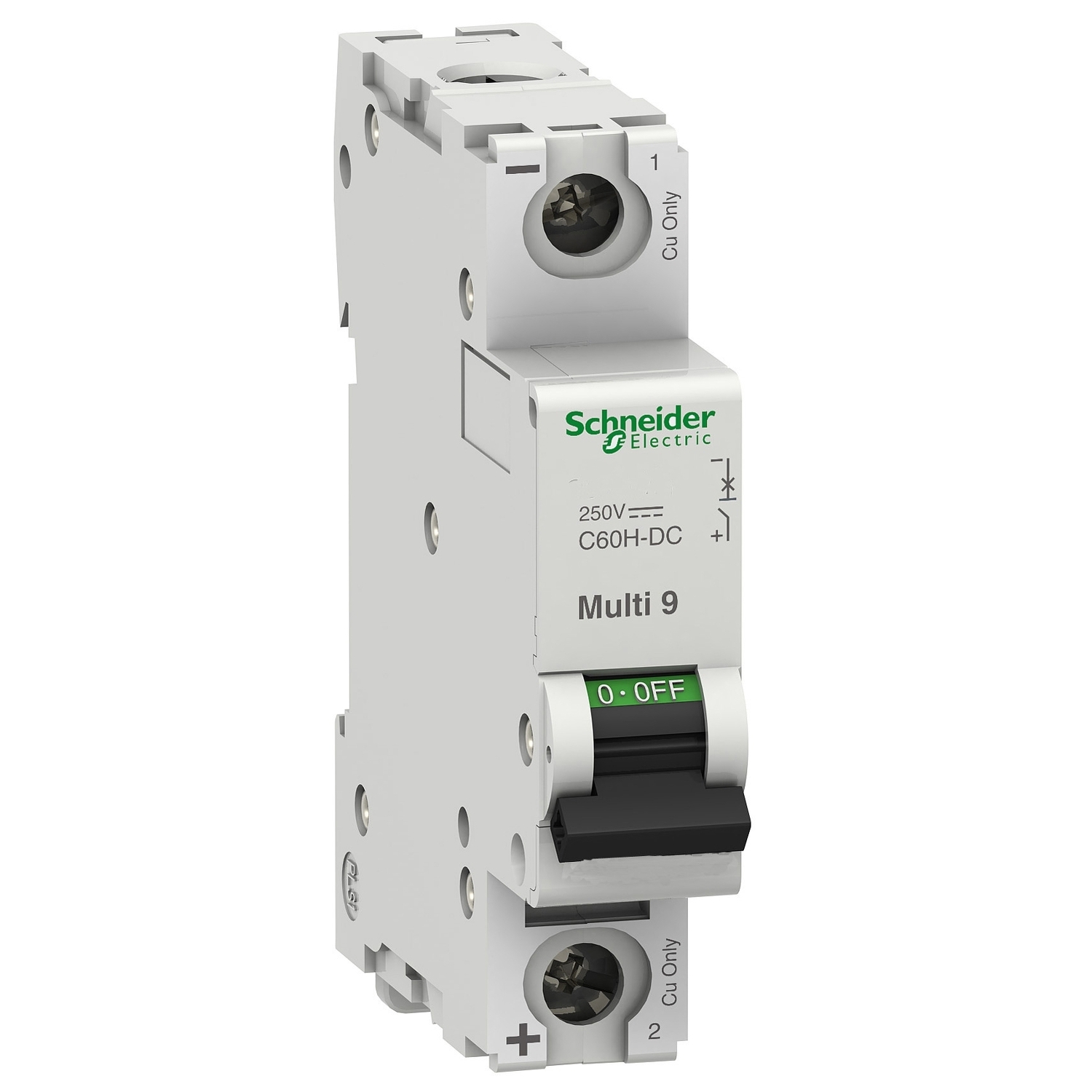 MGN61510 Multi 9 C60H-DC Miniature Circuit Breaker, 12 to 250 V DC, 15 A, 5 kA Interrupt, 1 Poles, Thermal Magnetic Trip