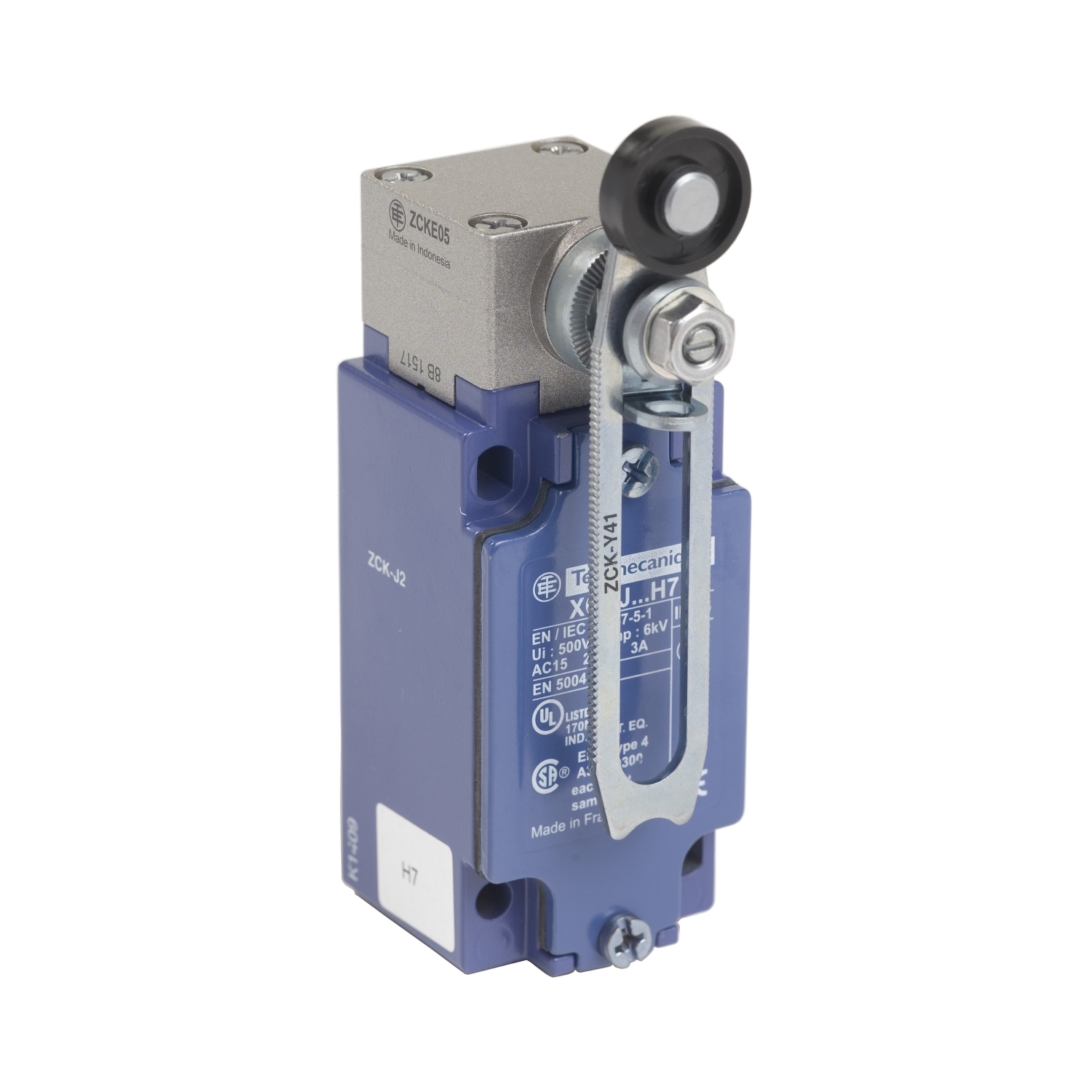 XCKJ20541H7 OsiSense XC Fixed Standard Format Rotary Actuated Limit Switch, 240 VAC, 250 VDC, 10 A, Spring Return Actuator, 1CO Contact, 2 Poles