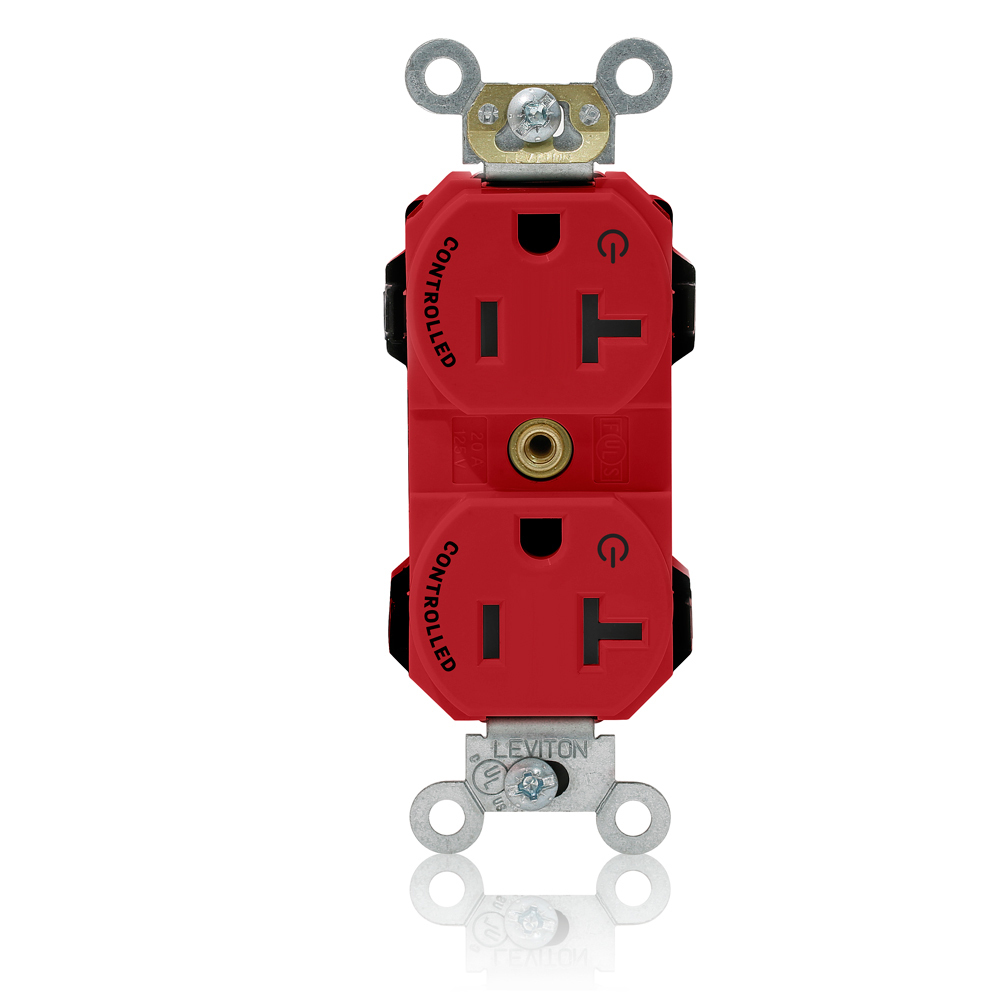M5362-2SR Lev-Lok Duplex Heavy Duty Straight Blade Receptacle, 125 V AC, 20 A, 2 Poles, 3 Wires, Red
