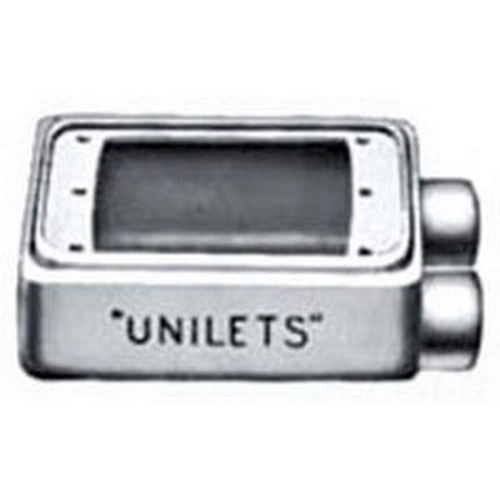 FSS150 Unilets Type FSS Heavy Duty Shallow Device Box With Internal Ground Screw, Malleable Iron, 25 cu-in Capacity, 1 Gangs, 2 Outlets, 2 Knockouts, 5.88 in H x 2.81 in W x 2 in D