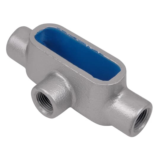 T27 T&B BlueKote Type T Conduit Body, 3/4 in Hub, Form 7 Form, 9.1 cu-in Capacity, Iron, Epoxy Powder Coated/Zinc Plated